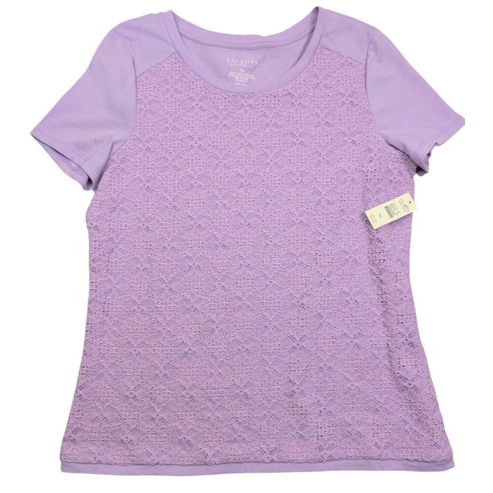 Talbots Petite Lavender Lilac Short Sleeve Lace Overlay Top Size PS NWT